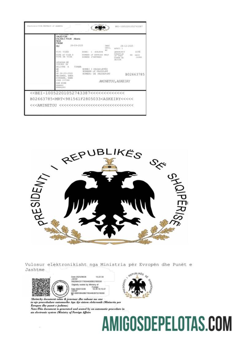 em branco Modelo de visto E da Albânia em formatos Word e PDF, versão 3